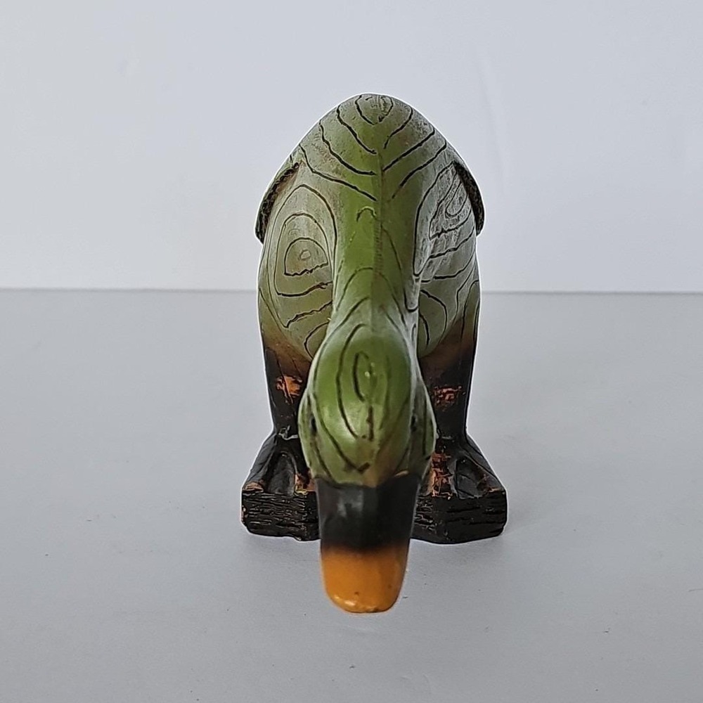 Vintage Wood Look Green Duck Figure Figurine Rustic Resin Distressed 1915 - Picture 7 of 10